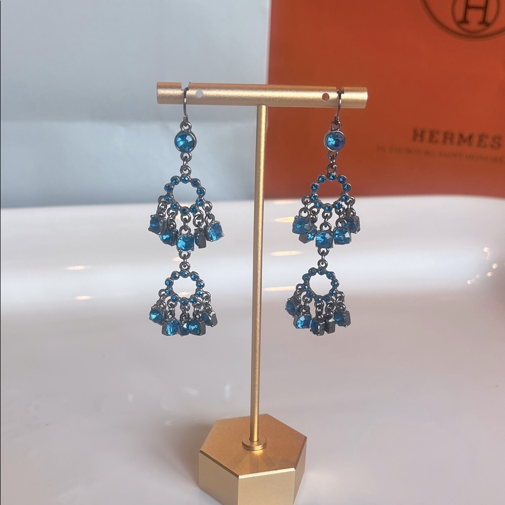 Elegant Blue Crystal Chandelier Earrings